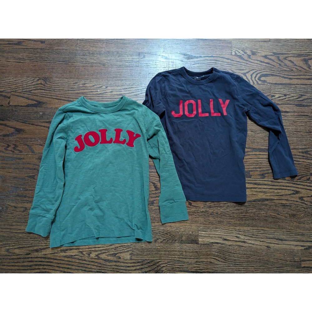 2 Boys J.Crew Crewcuts Navy Blue Green Red Jolly Long sleeve T Shirt Size S 6-7